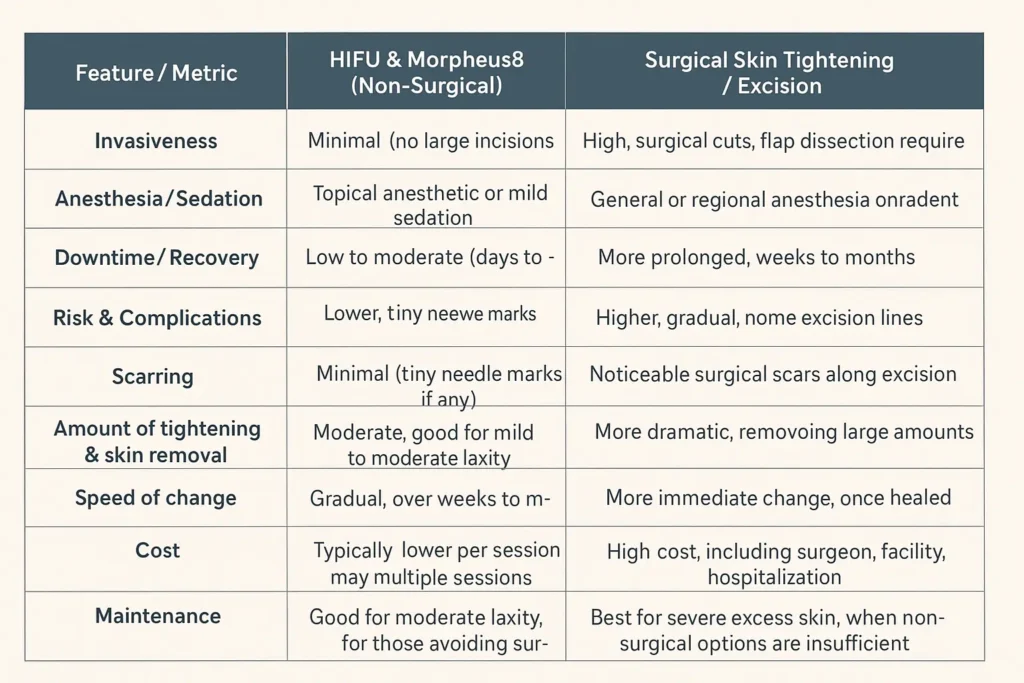 The Science of Skin Tightening 2 Table of skin tightening Warwickshire benefits compared to surgical options